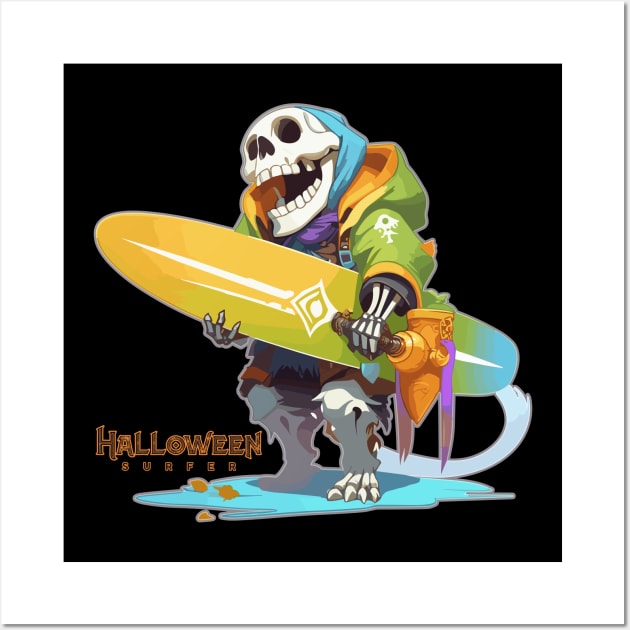 Halloween Beach Surfer Gnarly Skull Wall Art by DanielLiamGill